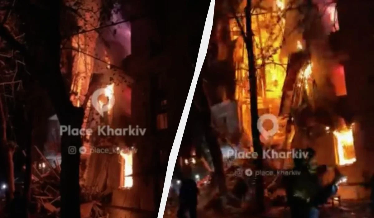 Росіяни вгатили по багатоповерхівці у Харкові, "склався" цілий підʼїзд (відео)